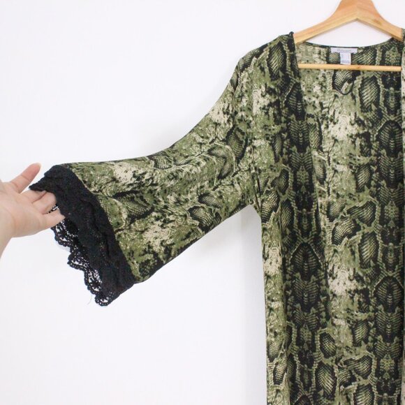 *Revamped Green Snake Skin Printed Duster Cardigan - Picture 3 of 6